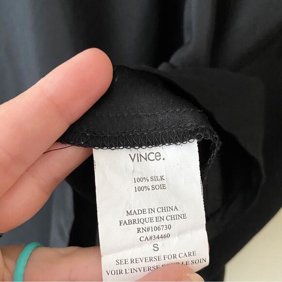Vince | 100% Silk Tunic Top Blouse Zip Front 3/4 Sleeve Black Small - Picture 5 of 5